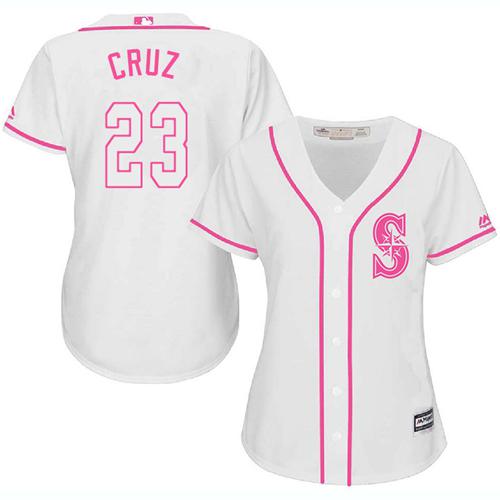 Mariners #23 Nelson Cruz White/Pink Fashion Women's Stitched MLB Jersey - Click Image to Close